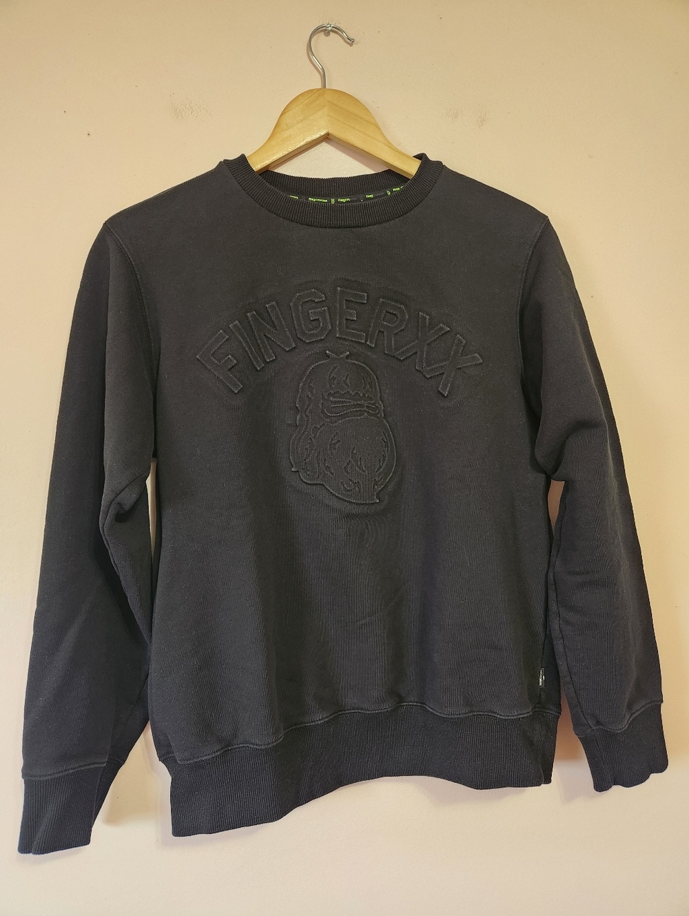 Fingercroxx Black Tonal 3D Embossed Bigfoot Crewneck Sweatshirt Gorpcore Rare M